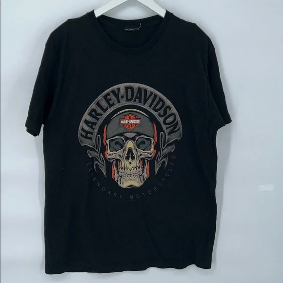 Harley-Davidson Skull Graphic T-Shirt Black Denver Aurora Biker Tee - Picture 4 of 8